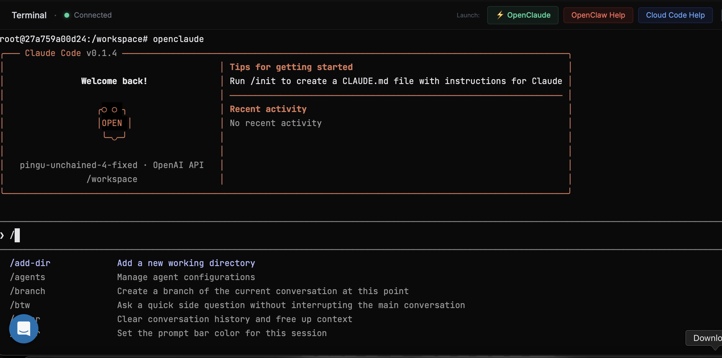 OpenClaude running Claude Code with Kairos Mode — always-on AI coding agent in the cloud